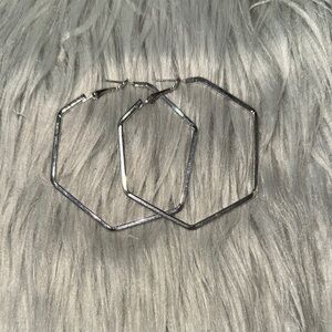 Faux Silver Hexagon Earrings